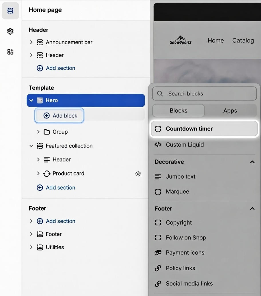 Shopify Customiser - Add Countdown Block